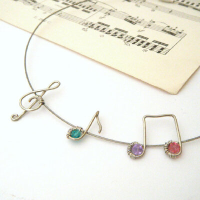 音符项链，小清新的风格 Allegro Handcrafted Silver Wire Necklace Treble