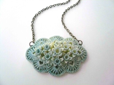 Storm cloud blue sideways filigree flower necklace by minusOne Storm cloud blue sideways filigree flower necklace