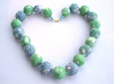 Felted Necklace made with merino and silk fibers Blue by Svetusha Felted Necklace made with merino and silk fibers... Blue / Green / lime /