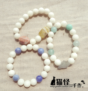复古{猫怪手作}森女心饰^夏日彩虹糖^冰凉砗磲珠手链^3款入~