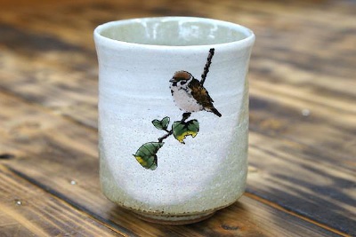湯呑み 福すずめ 陶器 麻雀