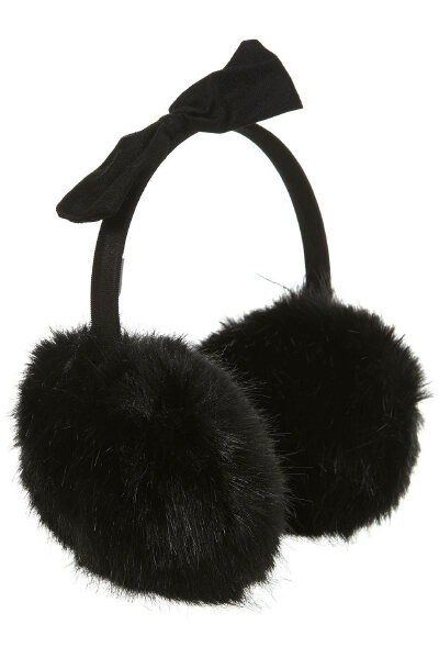 TOPSHOP 黑色人造皮草蝴蝶结耳套