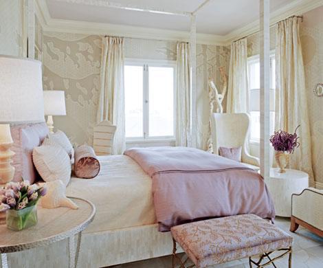 sophisticated pink teen girl's room with ivory silk drapes!