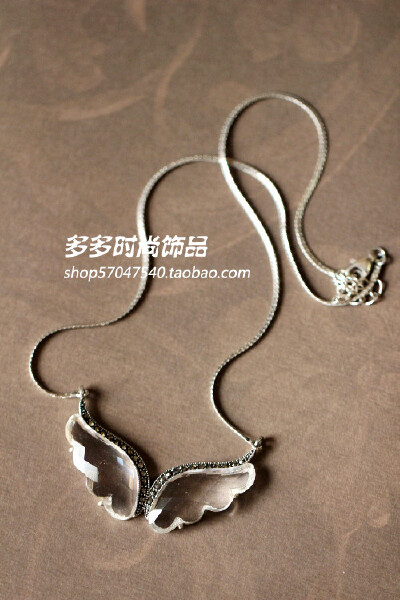 泰国进口 隐形之翼~纯手工制作 925泰银 晶莹白水晶翅膀 纯银项链