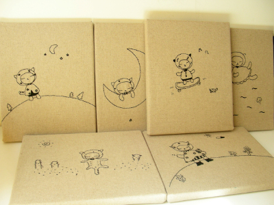  老小猫的第几天，材质：油画框+麻布+DMC绣线 尺寸：24X30 CM