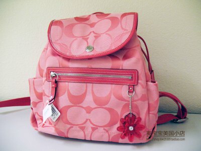COACH 粉色帆布双肩包
