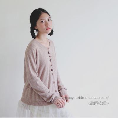 森林系日系森女-百搭纯手工绣花钉珠装修针织开衫