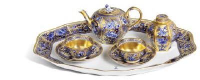  MEISSEN 二人用茶具组，蓝色的花园