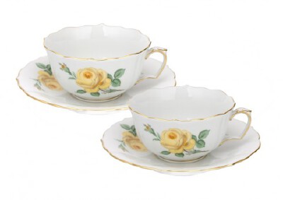  玫瑰，中部，黄色， 金边 | MEISSEN 茶杯组,