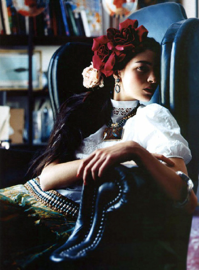 Maria Carla Boscono by Nathaniel Goldberg Inspiration Frida Kahlo.