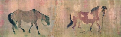 《二马图》，元代，任仁发绢本，设色28.8cm×142.7cm，故宫博物院藏