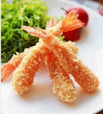 面包炸虾：材料:虾仁200克，熟火腿末1大匙，鸡蛋清1个，咸面包1块调味料甜面酱、花椒盐适量，味精1小匙。做法:1、将面包碎切成渣，加虾仁捣成的浆用力和匀，加入鸡蛋清、味精搅拌成虾泥，然后将火腿末和在里面。2、…