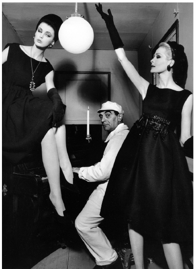 Dorothea and Sara Thom both wearing Dior, Little Bara playing piano, photo by William Klein, 1960