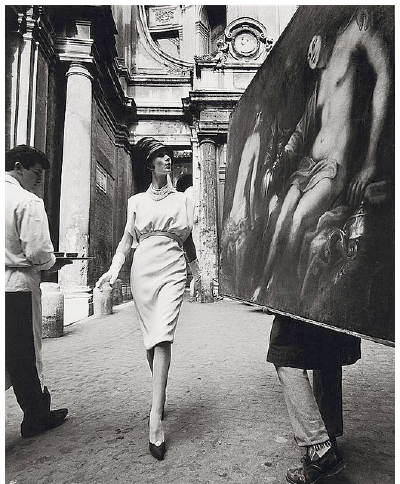 Simone D'Aillencourt in a dress by Fabiani, photo by William Klein, Rome 1962