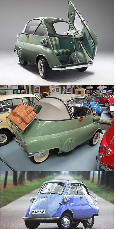 BMW宝马在1955年推出的一款两座微型车Isetta，只有一扇向前打开的车门.超级萌！