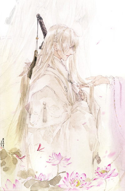 千古冬蝶，万世凄绝。发如雪，凄美了离别 …… 图 ：昔酒011（绘）