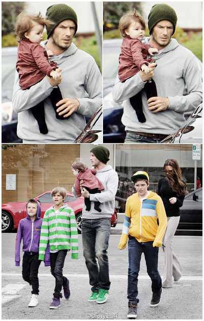 Beckham's family out for lunch in LA. 一家六口