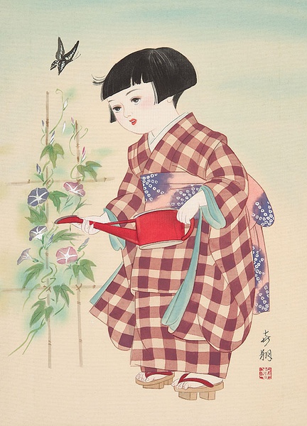 穿格子和服的小女孩