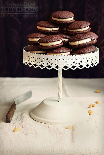 Chocolate whoopie pies with peanut butter filling