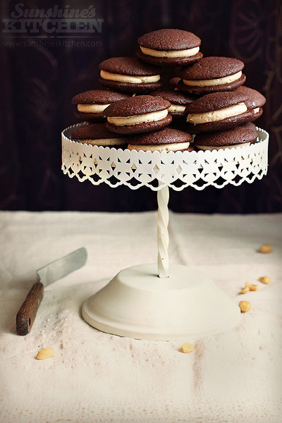 Chocolate whoopie pies with peanut butter filling