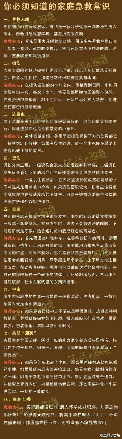 你必须知道的家庭急救常识】非常全面非常实用果断要收藏起来！为了家人，多留个心眼