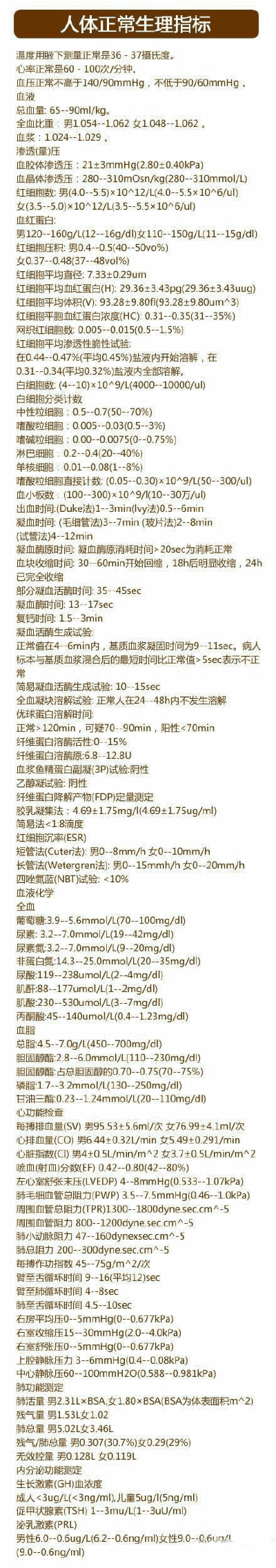 人体正常生理指标