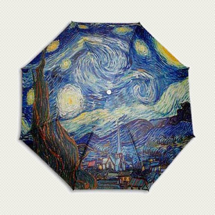 hello raincats 凡高<繁星之夜>油画手动五折晴雨伞