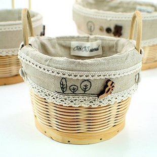 日式zakka田园竹编内衬布艺收纳筐/收纳篮