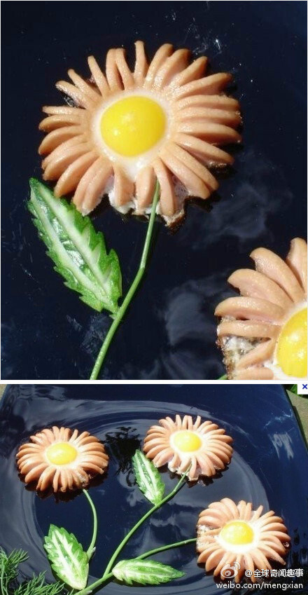 一个蛋，一根火腿肠，一片菜叶~送你一朵向日葵~~~「recepti.kz」