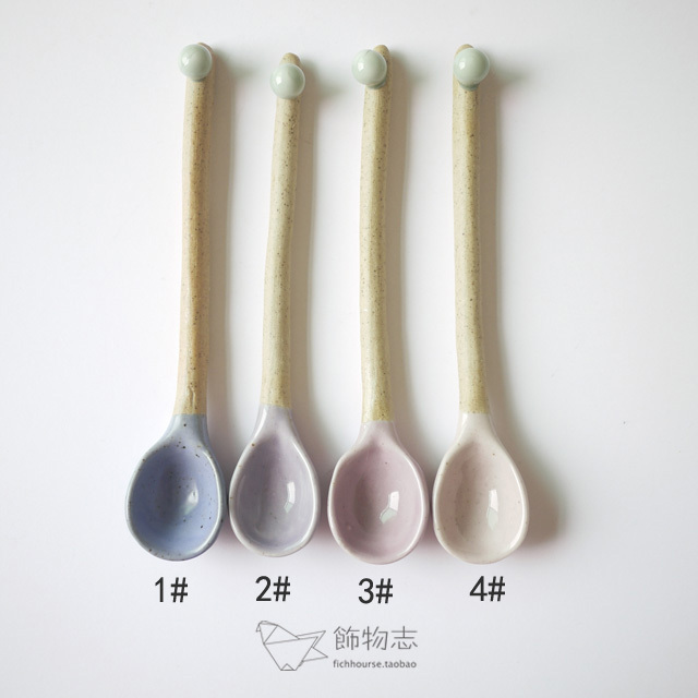 陶艺 玉色珠 不规则 扭曲手工勺子 日用食器陶瓷