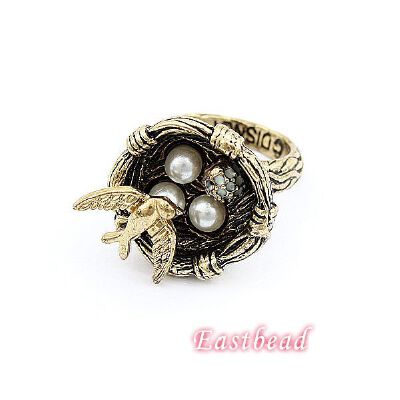EN315 FREE SHIP 1pcs Retro Elegant Pearl birds love nest ring | eBay 似曾相识燕归来