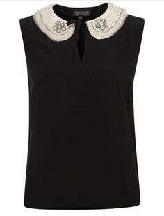 topshop珍珠宝石领无袖T恤衫