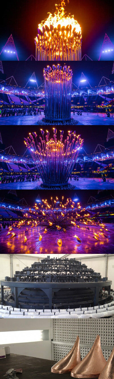 伦敦2012奥运会主火炬的亮相和点燃方式令人惊艳，其设计师是Thomas Heatherwick。主火炬由204片铜花瓣组成，每一片代表一个参赛国家，由每支队伍入场时带入体育场，并固定到舞台中央的“花蕊”长管上。然后由英国奥…