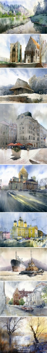 Grzegorz Wróbel，波兰艺术家，他的水彩画很有感染力，很逼真同时又有点朦胧，颜色的搭配很协调，明暗的处理也很得当。尤其是对光影的把握，更是精准到位，让人惊叹。他的作品大部分是关于建筑或是城市街景的，其中…