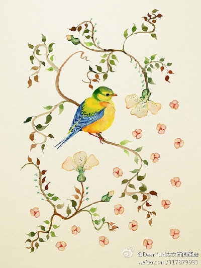 插画家Colleen Parker的作品，美好的花鸟图~
