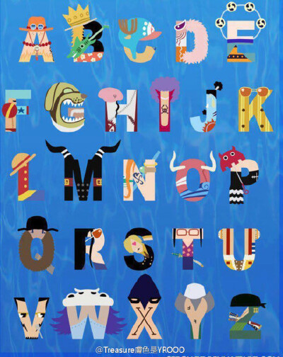 @Treasure膚色是YROOO：#看图识字##转图#海贼26个英文字母表，A for ace，B for。。。然后你们自己接着读下去@OnePiece中文网 @OPCNS海贼王论坛 @海贼王熊猫论坛 @海迷电台 @鼠绘汉化论坛 @Franky海贼工坊 @巧克D