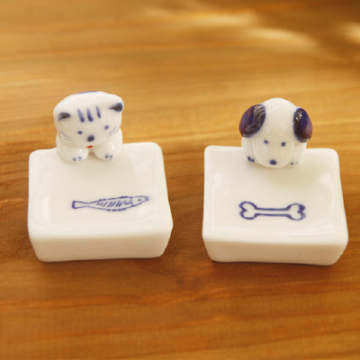 陶瓷小摆设 小猫小狗筷子架 森系摆件 家居装饰品 杂货 日式zakka