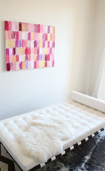 Pink painting white barcelona chaise