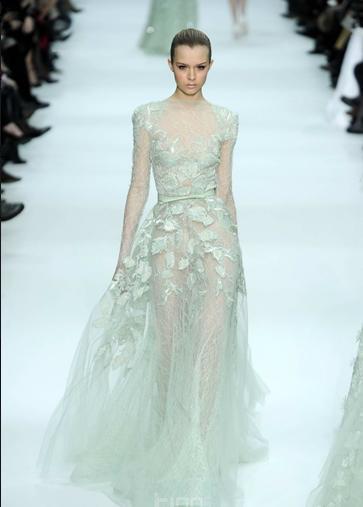 Elie Saab 极致奢华 浅绿 长袖 高级蕾丝礼服
