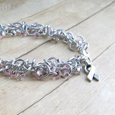 Breast Cancer Awareness Bracelet, Shaggy Loops Aluminum Chain Mail Bracelet, Chainmaille Bracelet, Chain Maille Jewelry
