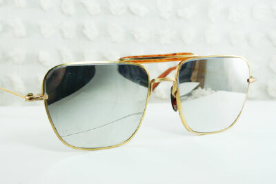Vintage 70s Mens Sunglasses 80s Aviator Sunglass Metal Gold Tortoise Double Bridge Metal Frame Mirror Lens Non Rx Unisex Large