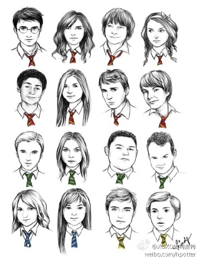 人物素描图，代表学院的领带！！！你发现了吗？十年哈利•波特，到永远……