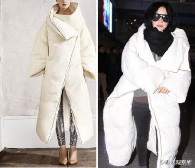 【王菲的被子】王菲穿Maison Martin Margiela with H&amp;M羽绒服现身首都机场。穿这么大件羽绒服，除了保暖，不就为了让自己看起来矮一点肿一点么？其实天后这穿的是时下最热单品，无辜群众可都以为她是冷疯了裹着…