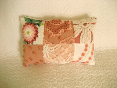 Patchwork Pillow - Vintage Chenille- Warm Shades in Rose and Peach