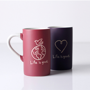 美国原单life is good正品亚光创意直身陶瓷杯马克杯咖啡杯水杯子