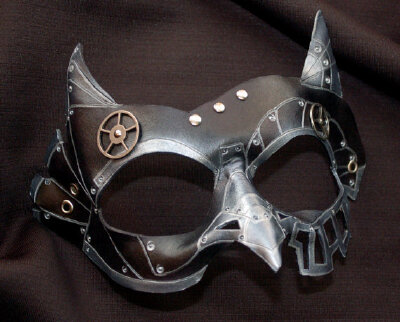 Made To Order -- SteamOwl Black Leather Steampunk Owl Cosplay Mask