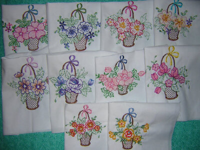 Machine Embroidered Filled in Gorgeous Baskets Quilt Blocks