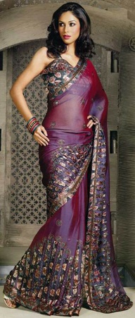 Purple Shimmer georgette Embroidered party saree