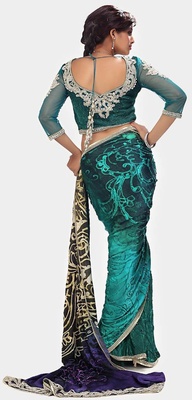 Satya Paul Aqua Sea Green Georgette Saree