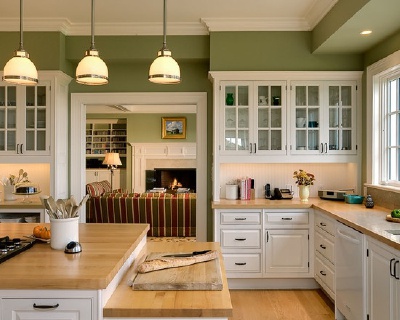 Green and white kitchen.